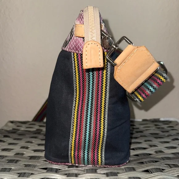 Consuela Crossbody Bag – Pink Python Print & Black Canvas with Rainbow Strap - Picture 9 of 17